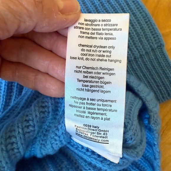 0039 ITALY LONA CASHMERE WOOL MOCK TURTLENECK SWEATER RIBBED ITALIAN NWT BLUE M - Picture 12 of 13